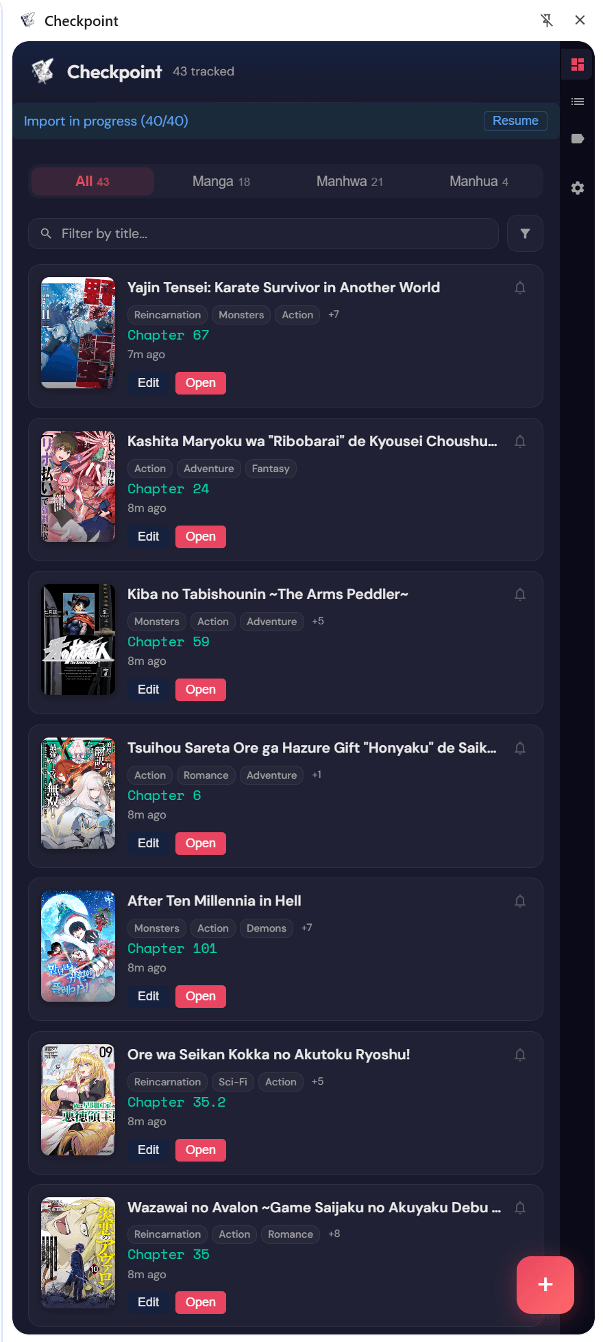 Checkpoint detecting and adding a manga title